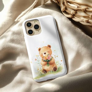 Cute Bear Bouquet iPhone Case - Kawaii Floral Phone Cover Gift for Her
