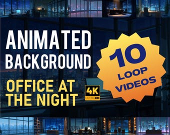 Night 4K Animated Background | Night City Office Loop Videos for Streaming & VTuber