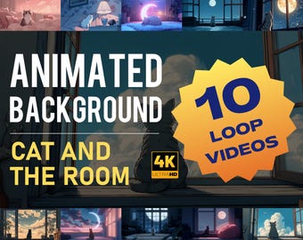 Animated Cat and Room Background 4K | Cozy Night Loop Video for Study, Relax, and Stream Ambience
