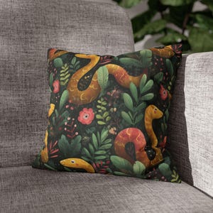 Faux Suede Square Pillowcase with Vibrant Snake and Floral Design, Home Decor, Statement Pillow, Gift Idea for Snake Lovers, Cozy [...]