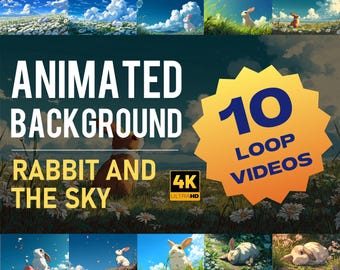 Coelho animado e fundo de céu em 4K | Vídeo em loop tranquilo para estudar, relaxar e apreciar a natureza