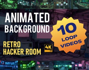 アニメーションレトロハッカールーム背景4K | サイバーパンクコンピューターループビデオ | テックコントロールルーム