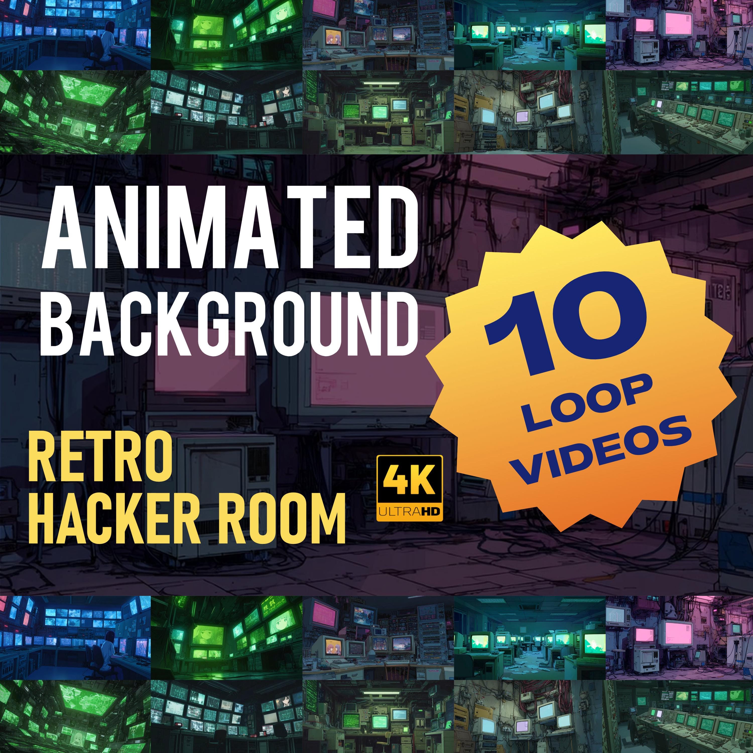 Animated Retro Hacker Room Background 4K | Cyberpunk Computer Loop ...