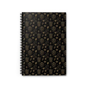 Mystic Black Cat Notebook - Gold Celestial Gothic Journal with Moon and Occult Pattern