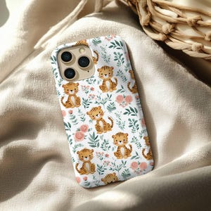 Cute Tiger iPhone Case - Floral Jungle Animal Print Phone Cover, Kawaii Baby Tiger Aesthetic