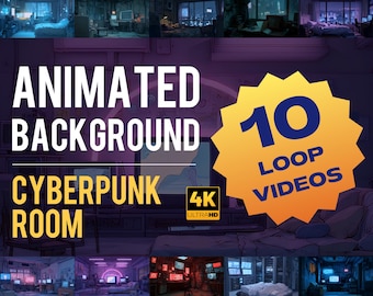 Animowane tło pokoju w stylu cyberpunk w pętli 4K | Neonowe miasto do streamowania i edycji
