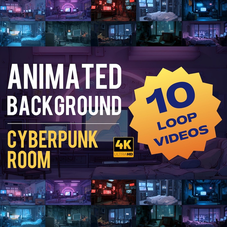 Animated Cyberpunk Room Background 4K Loop Videos | Neon City Ambience ...