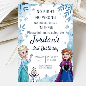 Frozen 3rd Birthday Invitation: Elsa & Anna, Editable Canva Template (Digital Download)