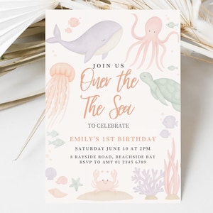 Under the Sea 1st Birthday Invitation: Ocean Animals Party (5x7 Editable Template, Digital Download)