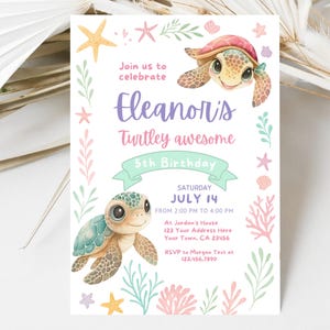 Sea Turtle Birthday Invitation: Under the Sea Party, Editable Canva Template (5x7, Digital Download