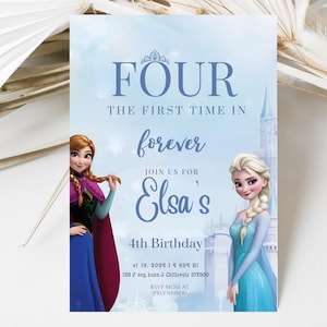 Frozen 4th Birthday Invitation: Elsa & Anna Theme (Digital Download 5x7 Canva Template)