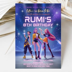 KPOP Demon Hunters Birthday Invitation, Kpop Anime Invite, Huntrix Invitation, Editable Canva Template, Printable Birthday Card for Kids