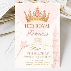Invitation d'anniversaire princesse royale de 5e anniversaire princesse 5e anniversaire modifiable d'invitation princesse filles modèle château de la couronne