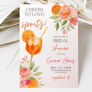 Aperol Spritz Bridal Shower Invite, Citrus Bridal Brunch, Orange Bridal Shower Bright Florals, Love at First Spritz Bridal Shower Invitation