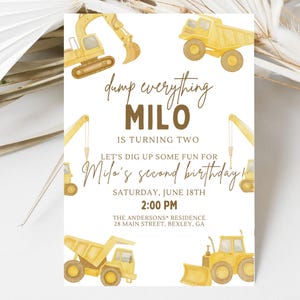 Construction Birthday Invitation: Editable Dump Truck Party (Canva Template)