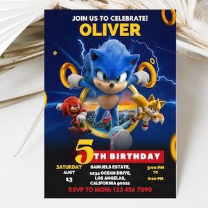 Blue Hedgehog Birthday Invitation: Racing Party Template (5x7 Digital Download)