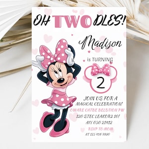 Oh TWOdles Birthday Invitation: Boho Minnie Mouse, 2nd Birthday (Digital Canva Template 5x7in