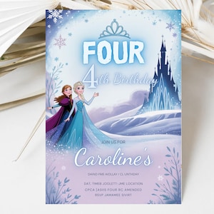 Frozen 4th Birthday Invitation: Elsa & Anna Theme (Digital Download 5x7 Canva Template)
