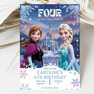 Frozen 4th Birthday Invitation: Elsa & Anna Theme (Digital Download 5x7 Canva Template)