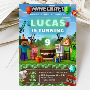 Gamer Birthday Invite, Boy Minecrafter Birthday Invitation, Editable Canva Birthday Invitation, Editable Minecrafter Birthday Invitation