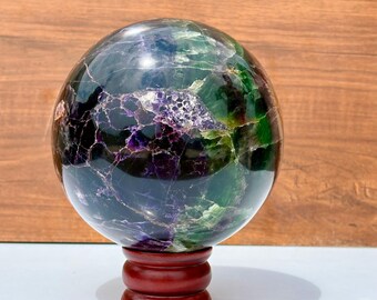 Rainbow Fluorite Sphere – Polished Crystal Ball for Focus, Clarity, Meditation Decor