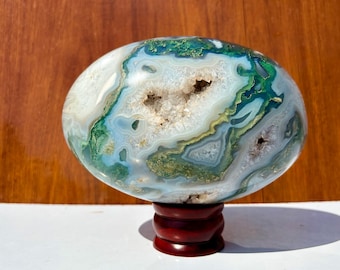 Moss Agate Lingam – Polished Healing Crystal, Grounding & Balance Stone, Chakra Alignment, Meditation Reiki Decor
