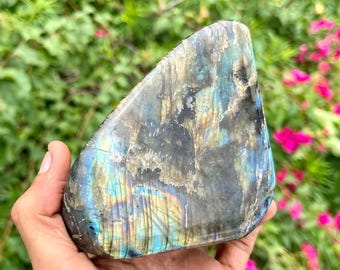 Flashy Labradorite Freeform Crystal: Polished Healing Stone, Home Decor