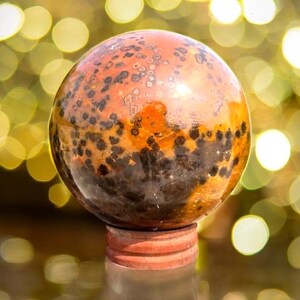 Buy unique Natural 140 MM Red and Black Doted Jasper Polished Sphere | Metaphysical Crystal Healing Energy| Display Decor