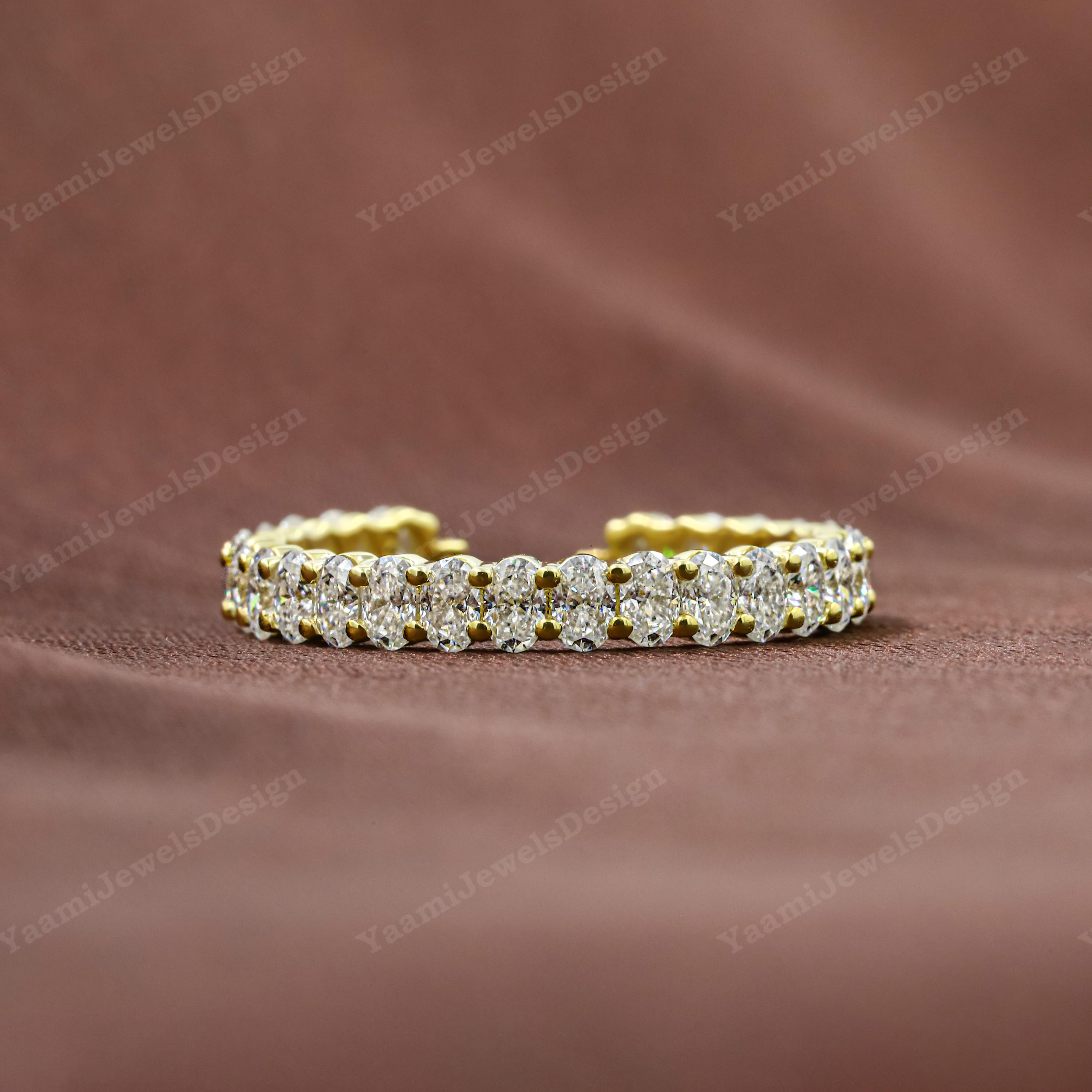 Oval Cut Open Moissanite Wedding Band Yellow Gold Wedding Band Vintage ...