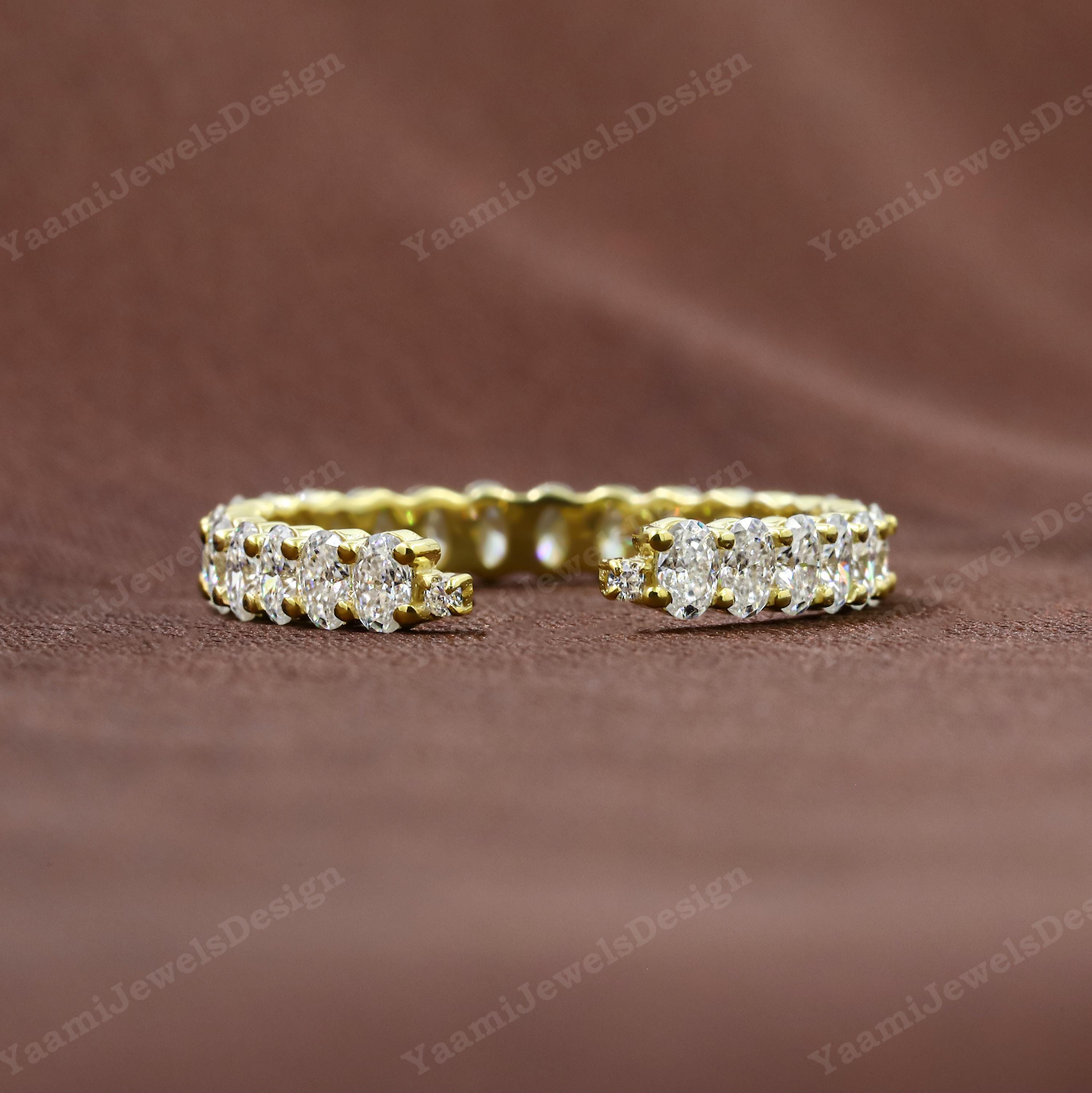 Oval Cut Open Moissanite Wedding Band Yellow Gold Wedding Band Vintage ...