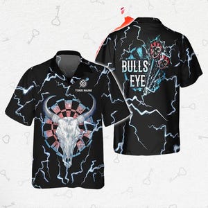 Bullseye Dart Polo Shirt – Custom Name Lightning Skull Dartboard Shirt – Darts Player Gift Tee