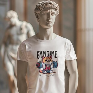 Funny Gym T-Shirt with Cute Dog Design, Workout Shirt, Fitness Gift, Pet Lover Apparel, Cartoon Tee, Cat lover, Gym, Gift for her