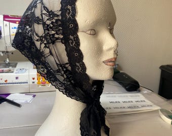 Romantic black lace bandana headscarf