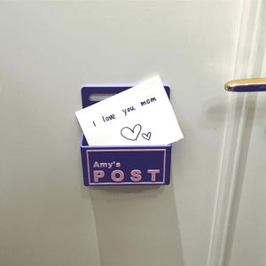 Custom kids mailbox with name, 27 color options, magnetic or adhesive mounting, perfect for toddlers' doors, preschool routine, and parent-child notes.