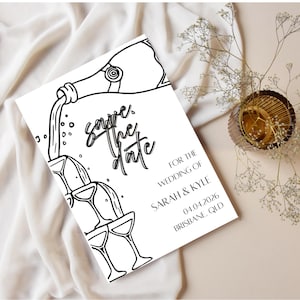 Champagne Save The Date Template | Fun Editable Wedding Invite | Digital 5x7&quot; Canva Download | Modern Printable Engagement Card