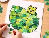 Spring Caterpillar Craft Printable for Kids Preschool & Kindergarten Torn Paper Fine Motor Activity Template Low Prep One Page Classroom Art