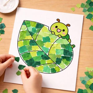 Spring Caterpillar Craft Printable for Kids Preschool & Kindergarten Torn Paper Fine Motor Activity Template Low Prep One Page Classroom Art