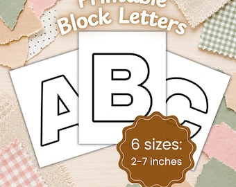 Printable Block Letters 7 6 5 4 3 2 inch Cut Out Template 6 sizes A-Z Alphabet Symbols Stencil Craft Outlines Classroom Decor Coloring Pages