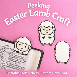 Lamb Craft for Kids Cut and Paste Sheep Printable Sunday School Activity Lamb Peeking Bible Bookmark Craft