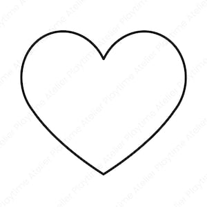 May include: A simple, outlined heart shape in black, centered on a white background. The heart's outline is smooth and consistent, creating a clean and minimalist design. Ideal for Valentine's Day or romantic themes.
