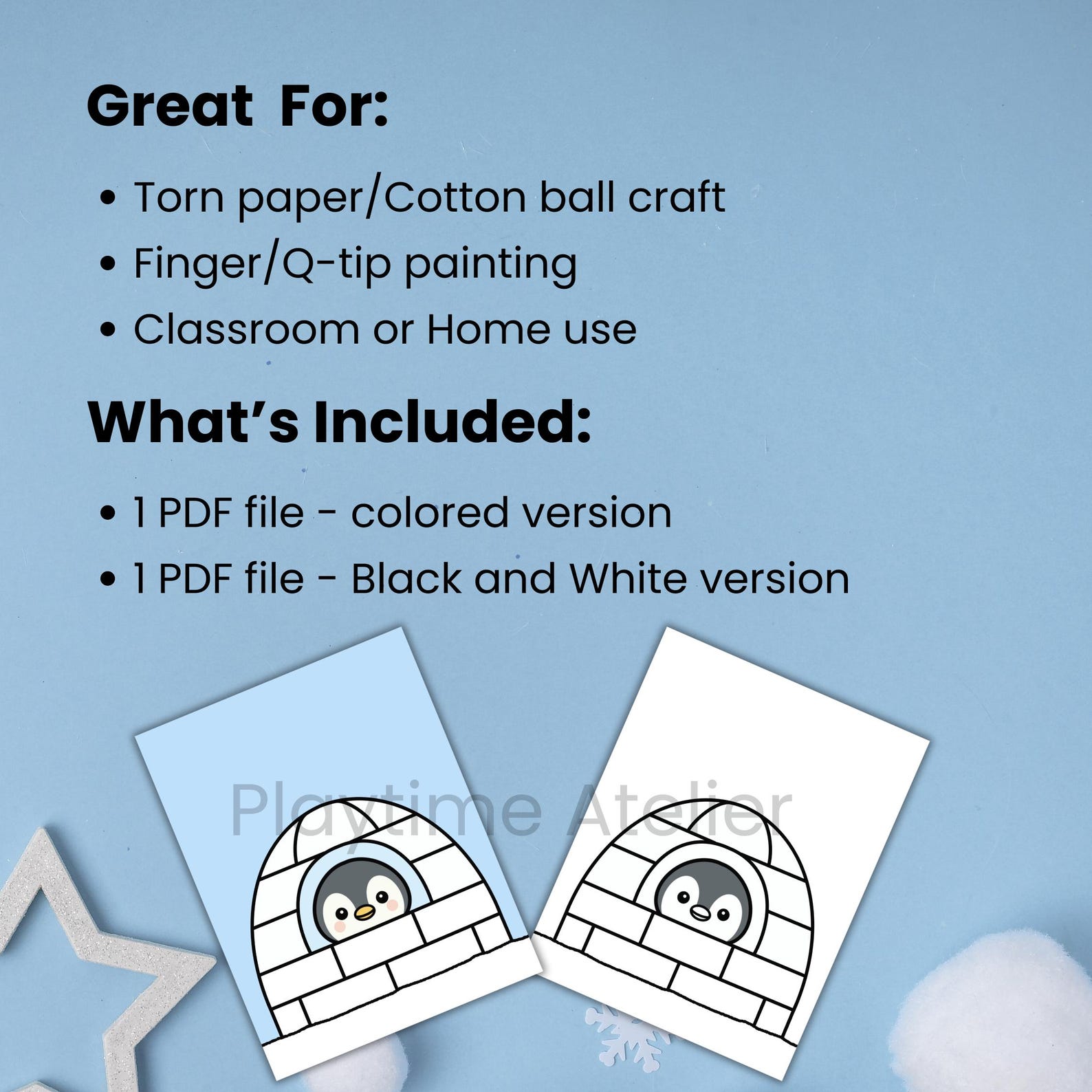 Penguin Igloo Craft Printable Winter Activity Template Preschool ...