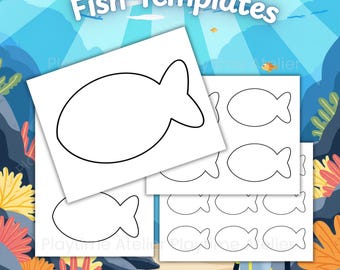 Printable Fish Cut Out Template Fish Shape Pattern Preschool Classroom Decor Coloring Cutting Kids Craft Activity Ocean Unit Under the Sea