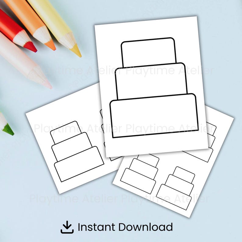 Printable Cake Template Cut Out PDF 3 Tier Cake Outline Pattern ...
