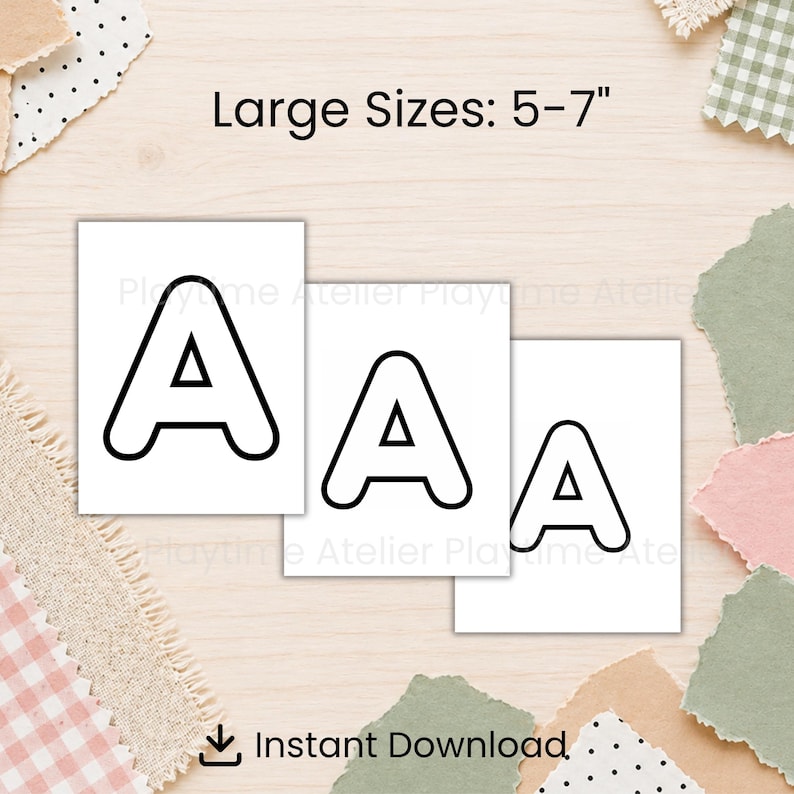 Printable Bubble Letters 7 6 5 4 3 2 inch Cut Out Template 6 sizes A-Z Alphabet Stencil PDF Craft Outlines Classroom Decor Coloring Pages image 2