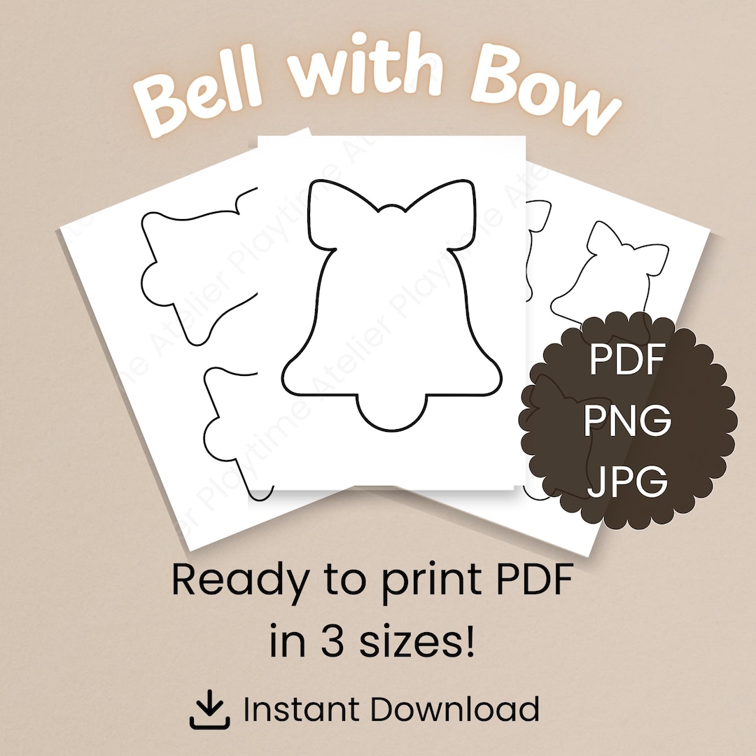 Printable Bell Template With Bow Cut Out Patterns PDF PNG JPG Kids ...
