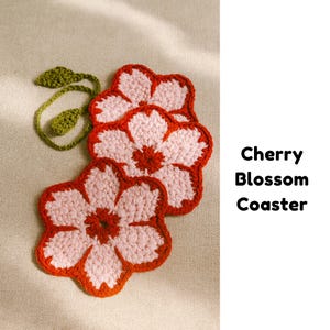 Cherry Blossom Coaster Crochet Pattern, Cherry Blossom Coaster  Floral Decor, crochet patterns, gift crochet, Coaster crochet download