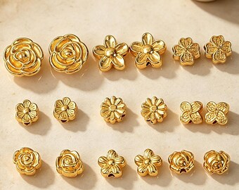 Golden Flower Shape Spacer Beads, Assorted Designs Alloy Metal Loose Beads, Bracelets and Necklaces Making Supplies, Diy Bulk Jewellery Gift