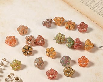 Glazed Style Glass Flower Bead, Detailed Blossom Pattern Loose Component, Colorful Floral Finding for Unique Artisan Jewelry Design