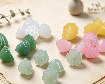 Lotus Pod Beads, Floral Glass Spacer, Jewelry Making Supply, Botanical Charm Element, Bracelet Component, Handmade Finding, Diy Gift