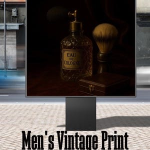 Vintage Cologne Bottle Poster – Antique Shaving Set Wall Art, Masculine Retro Bathroom Decor, Barbershop Print for Him
